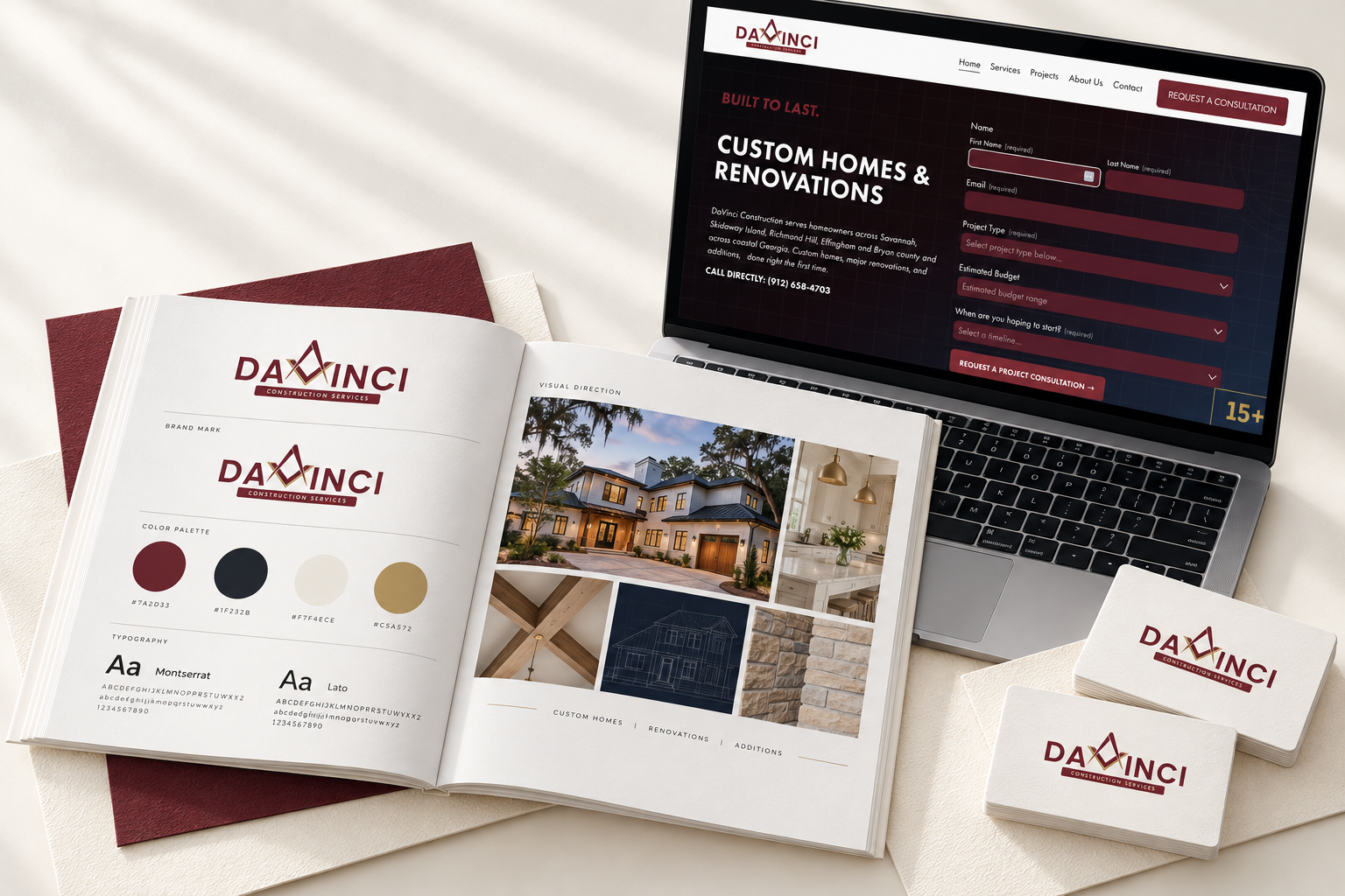 DaVinci Construction website and brand presentation
